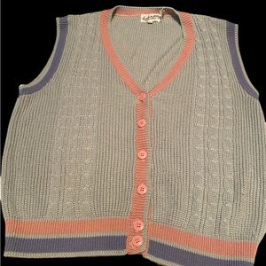 VTG HUK-A-POO Acrylic Knit Sweater Vest Gray Pink Women’s Size L Sleeveless EUC